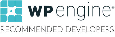 WP Engine logo with a turquoise geometric symbol on the left, the words WP Engine in bold, and Recommended Developers written below in capital letters—perfect for showcasing trusted WordPress web hosting experts.