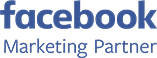 Blue Facebook logo with the words Marketing Partner written below it in blue text on a white background.